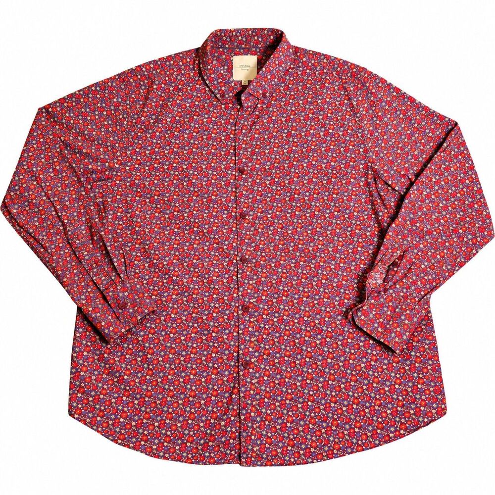 Six Lincoln New York Men’s XL Floral Button Down Shirt Red Blue Long Sleeve